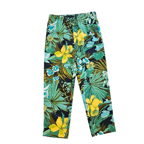 Talbots wide leg floral beachy pants medium blue green tropical - Picture 1 of 6